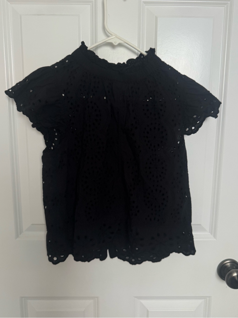 Black Eyelet Short Sleeve Blouse